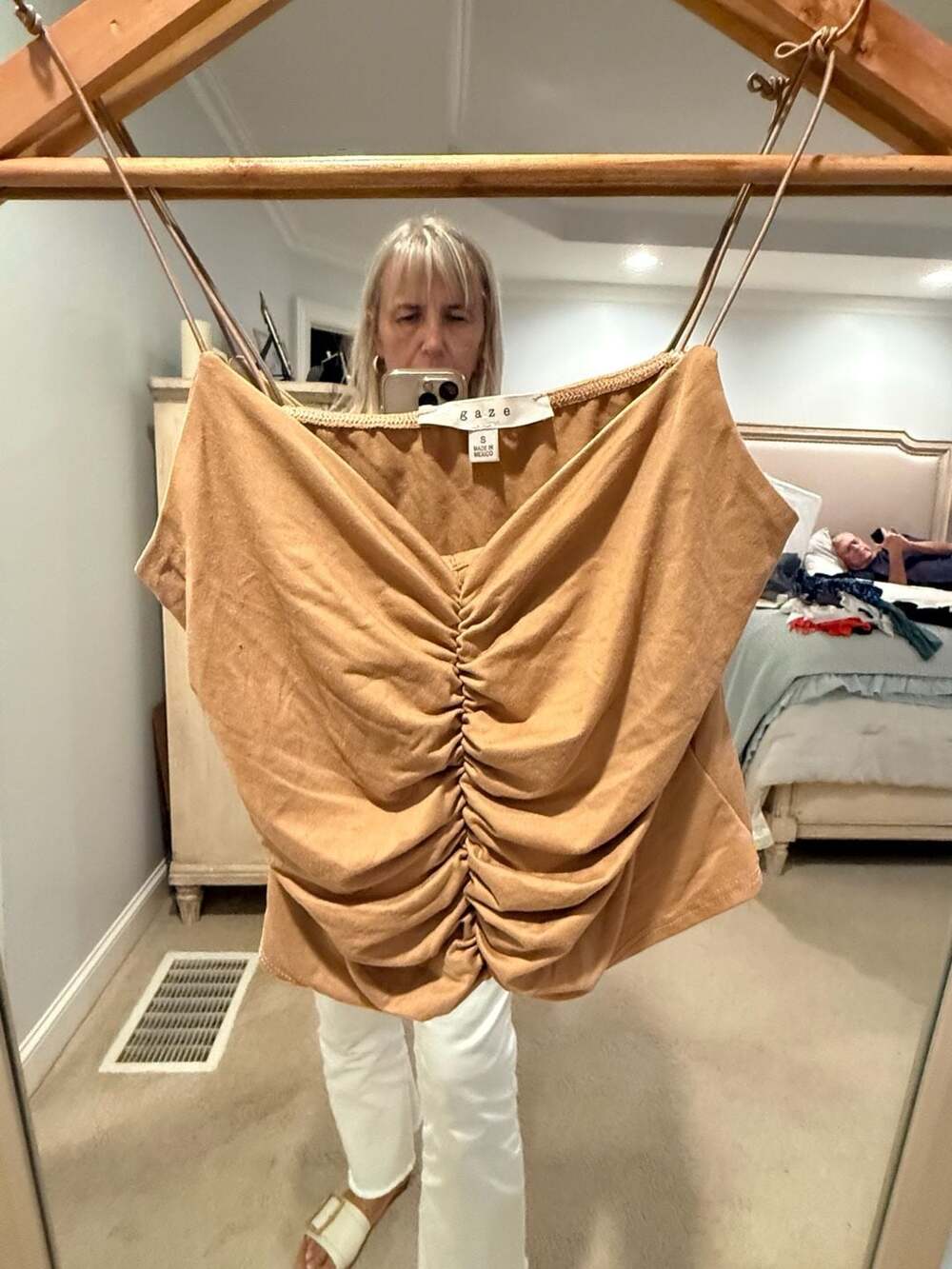Gaze Tan Brown Ruched Front Crop Top Size S